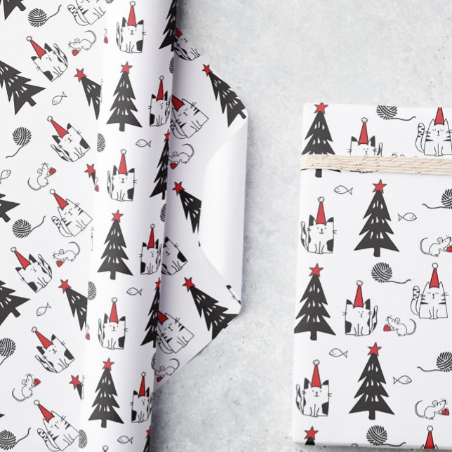 Funny Cats Christmas pattern white Wrapping Paper (Creator Uploaded)