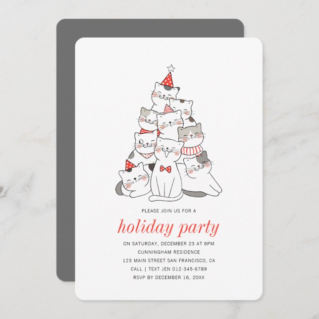 Funny Cats Christmas Tree Holiday Party Invitation (Front/Back)