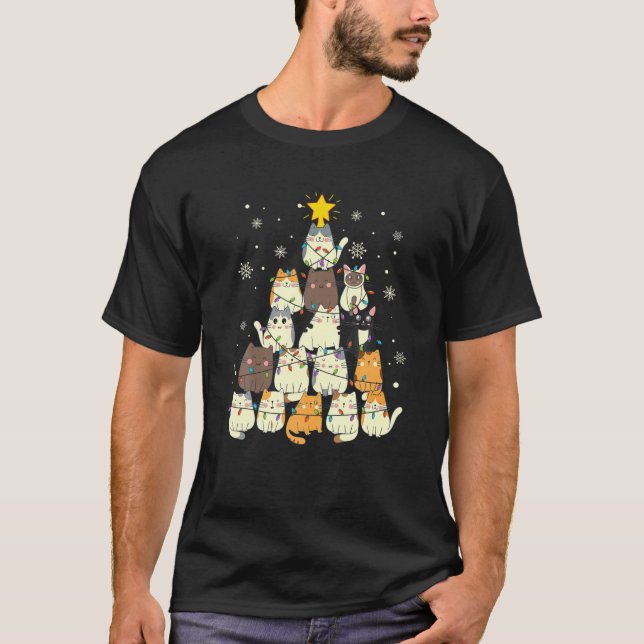 Funny Cats Christmas Tree Made Of Cats T-Shirt (Front)