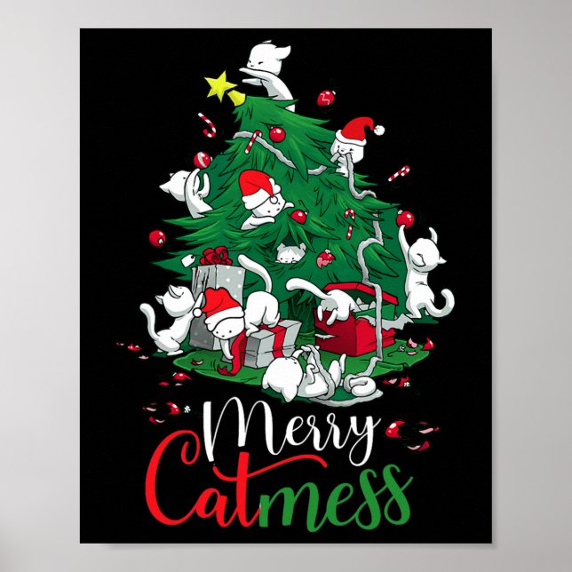 Funny Cats Christmas Tree Merry Catmess Cat Lover  Poster (Front)