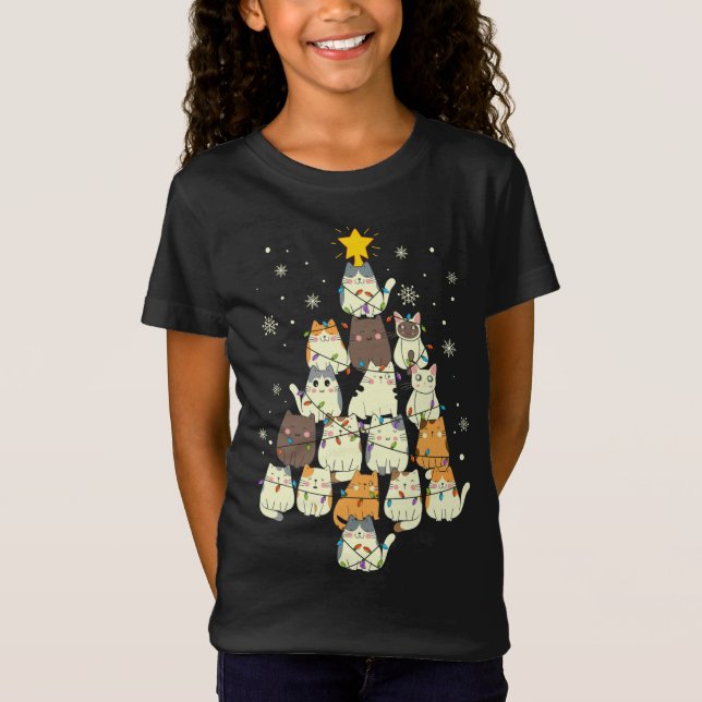 Funny Cats Christmas Tree T-Shirt (Front)