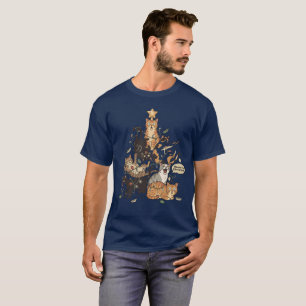 Funny Cats Christmas Tree Tangled Lights Holiday T-Shirt