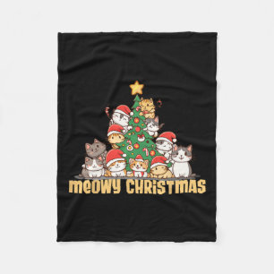 Funny Cats Christmas Tree Tee Meowy Xmas Kids Boys Fleece Blanket