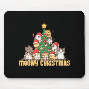 Funny Cats Christmas Tree Tee Meowy Xmas Kids Boys Mouse Mat