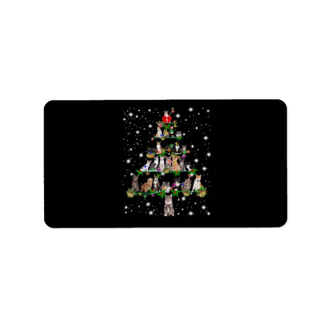 Funny Cats Christmas Tree Tee Ornament Decor Gift Label (Front)