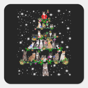 Funny Cats Christmas Tree Tee Ornament Decor Gift Square Sticker