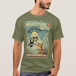 Funny cats comic book alien abduction sci-fi T-Shirt