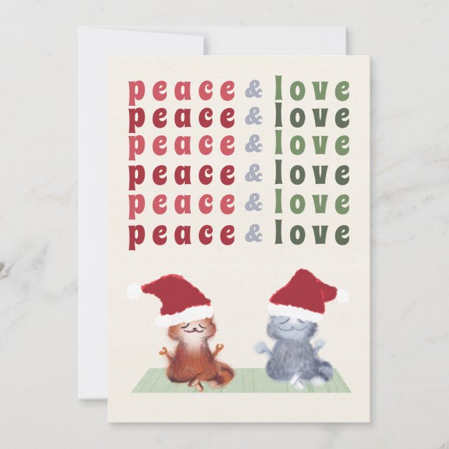 Funny Cats Couple Yoga Meditation Cute Christmas Holiday Card (Front)