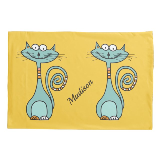 Funny Cats custom name & colour pillowcases (Back)