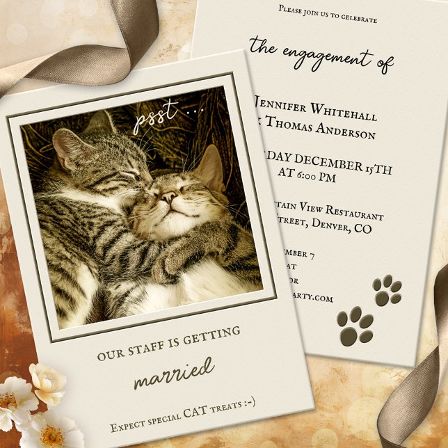 Funny Cats Custom Photo Engagement Party Invitation (A funny cat engagement party invitation in boho chic tan colors, with custom photo option)