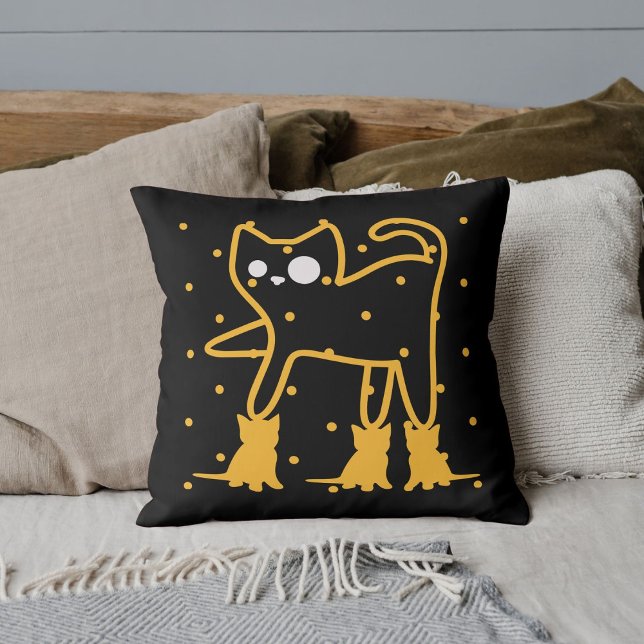 Funny Cats Cute Gold Black Personalised Cushion (Creator Uploaded)