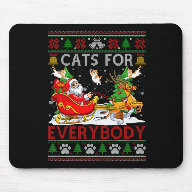 Funny Cats For Everybody Santa Sleigh Ugly Christm Mouse Mat (Front)