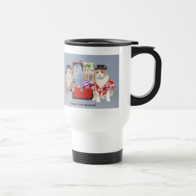 Funny Cats Going to Hawaii Travel Mug (Right)
