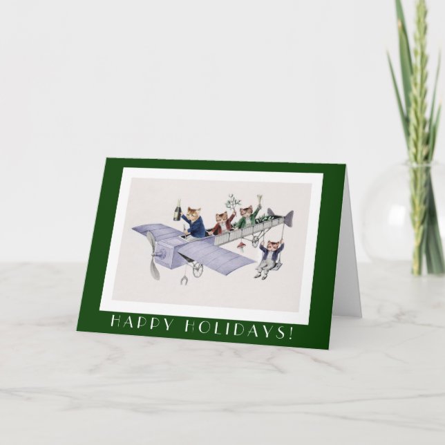 Funny Cats Happy Holidays Card - Vintage Cat Art (Front)