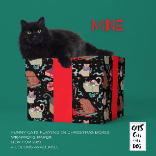 Funny Cats In Christmas Boxes Black Red Green Wrapping Paper