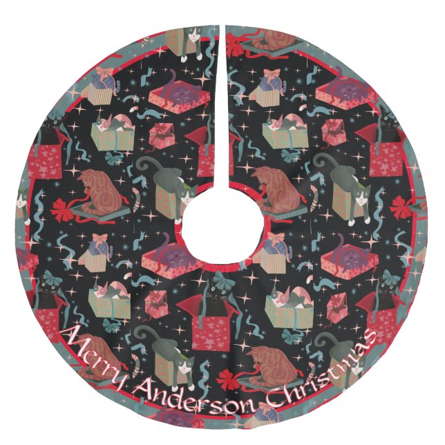 Funny Cats in Christmas Boxes Personalised  Brushed Polyester Tree Skirt (Front)