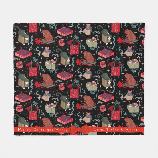 Funny Cats In Christmas Boxes Personalised   Fleece Blanket (Front (Horizontal))