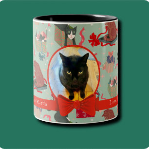 Funny Cats In Christmas Boxes Personalized Photo Two-Tone Coffee Mug