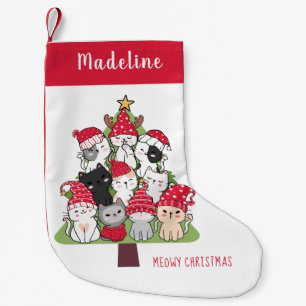 Funny Cats in Christmas Tree Meowy Christmas Small Christmas Stocking