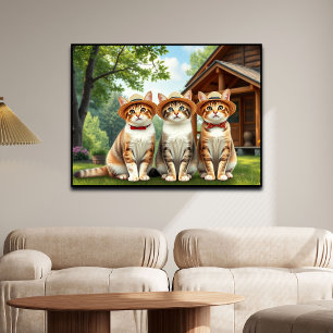 Funny Cats in Preppy Spring Attire and Hats Poster