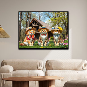 Funny Cats in Preppy Summer Attire and Hats Poster