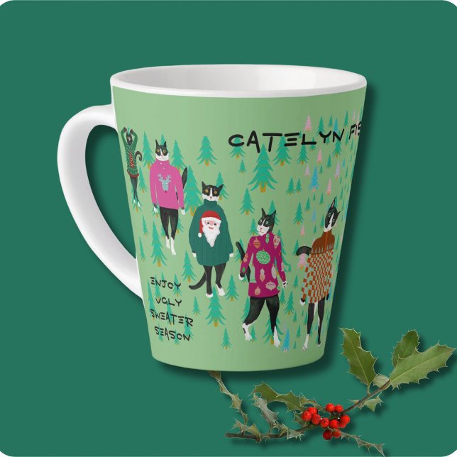 Funny Cats in Ugly Christmas Sweaters  Latte Mug (Creator Uploaded)