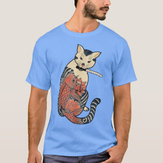 Funny Cats japan cat Samurai Cat Japanese Art red  T-Shirt