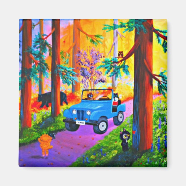 Funny  Cats Jeep Creationarts Magnet (Front)