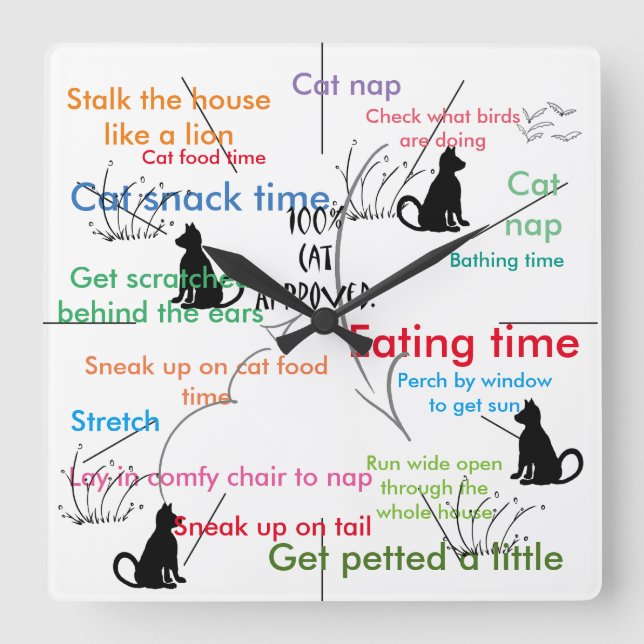 Funny Cats Kitty Cat Activity Square Wall Clock (Front)