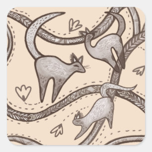 funny cats line art square sticker