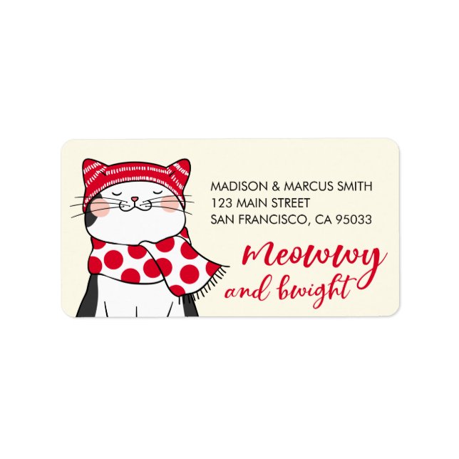 Funny Cats Merry and Bright Holiday Greeting Label (Front)