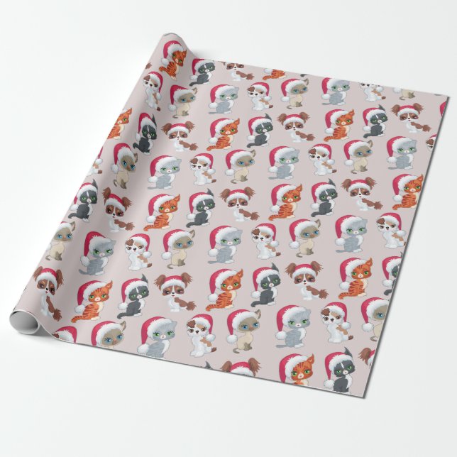 Funny Cats Merry Xmas Christmas Pretty  Wrapping Paper (Unrolled)