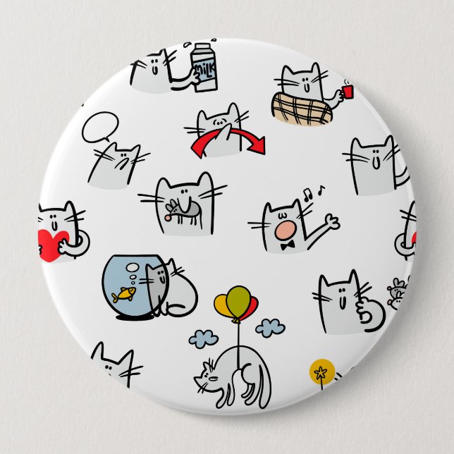 Funny cats, milk and magic. 10 cm round badge (Front)