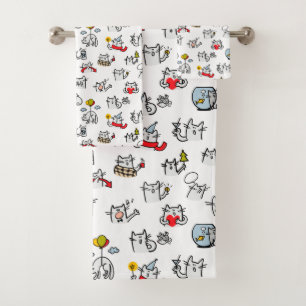 Funny cats, milk and magic. bath towel set