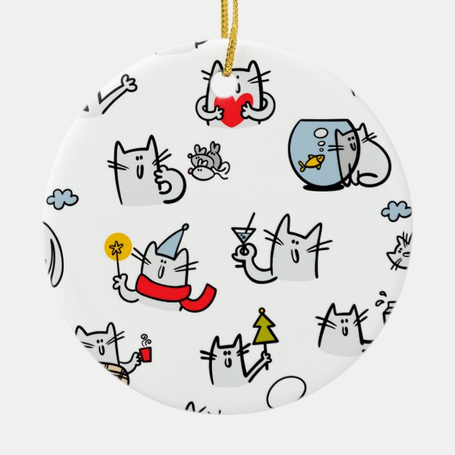 Funny cats, milk and magic. ceramic tree decoration (Front)