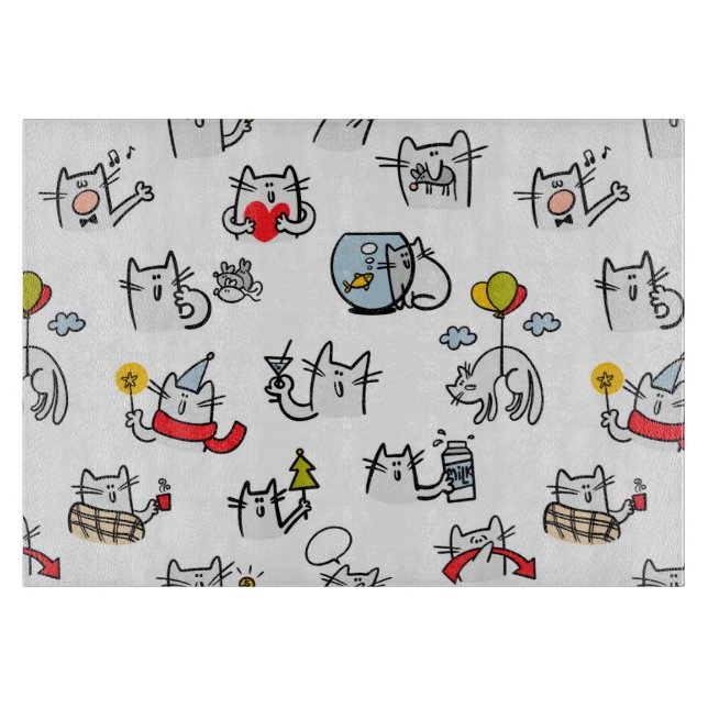 Funny cats, milk and magic. cutting board (Front)