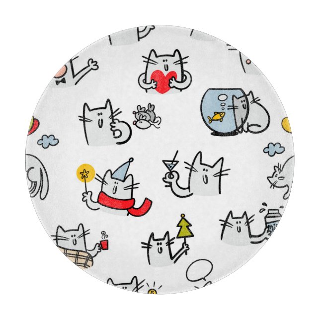 Funny cats, milk and magic. cutting board (Front)