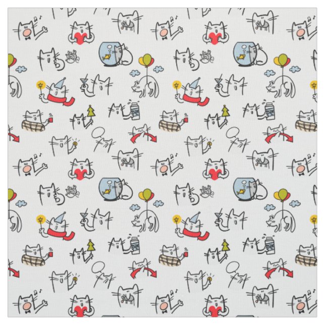 Funny cats, milk and magic. fabric (Swatch)