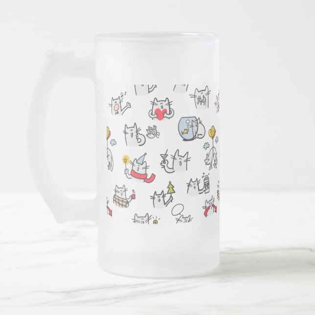 Funny cats, milk and magic. frosted glass beer mug (Left)