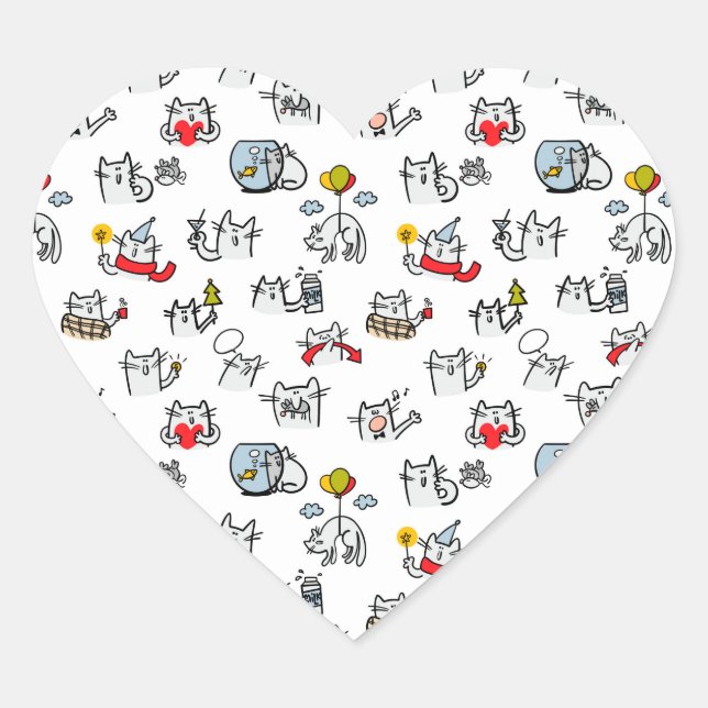 Funny cats, milk and magic. heart sticker (Front)