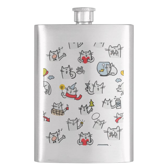 Funny cats, milk and magic. hip flask (Front)