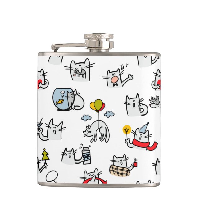 Funny cats, milk and magic. hip flask (Front)