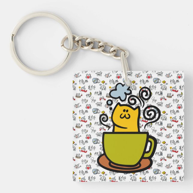 Funny cats, milk and magic. key ring (Front)