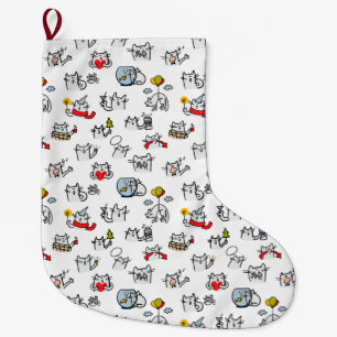 Funny cats, milk and magic. large christmas stocking
