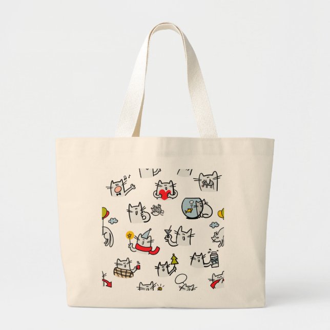 Funny cats, milk and magic. large tote bag (Front)