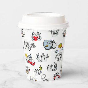 Funny cats, milk and magic. paper cups