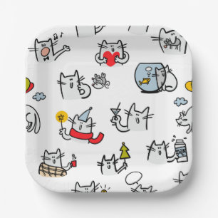 Funny cats, milk and magic. paper plate