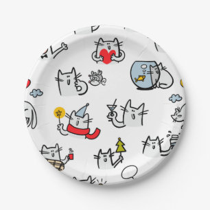 Funny cats, milk and magic. paper plate