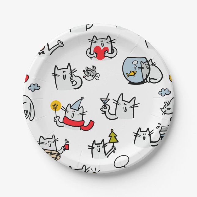 Funny cats, milk and magic. paper plate (Front)
