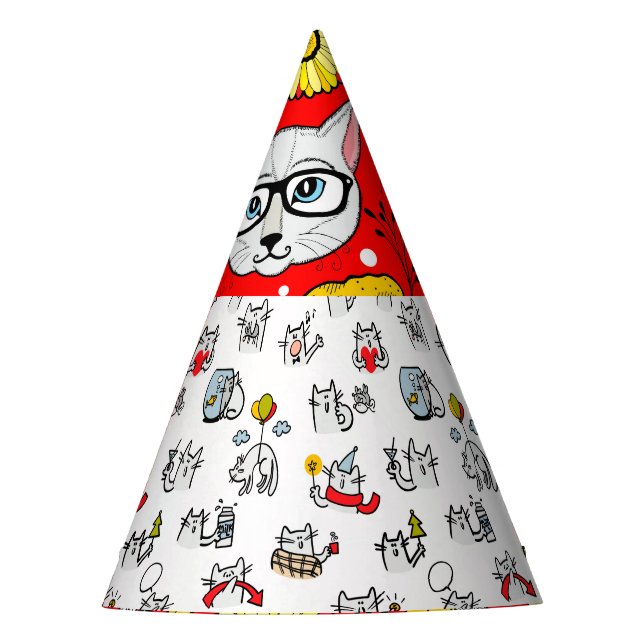 Funny cats, milk and magic. party hat (Front)